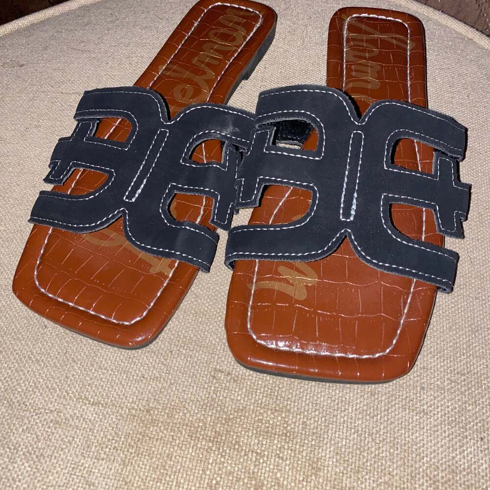 Sam Edelman Bay Cutout Slide Sandal in Black Leather sz 7